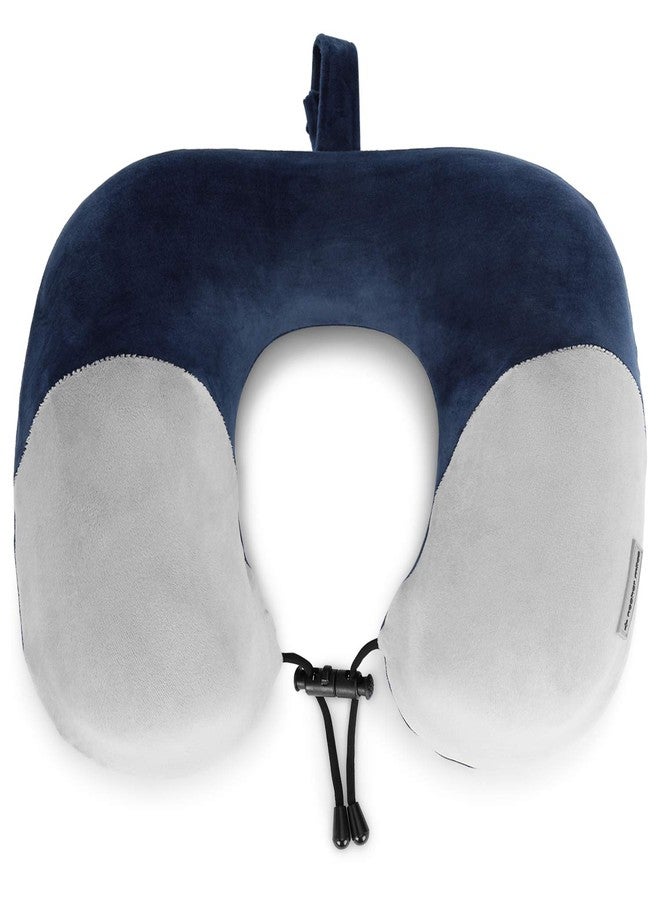 Nasher Miles 100% Pure Memory Foam Travel Neck Pillow, 360° Stable Neck Support with Snap-on Button (Navy Blue and Grey) - Image 1